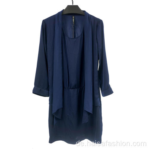 Damen Blau Langarm Elegantes Kleid